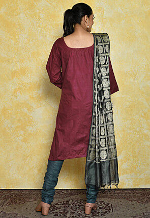 Embroidered Cotton Pakistani Suit in Maroon