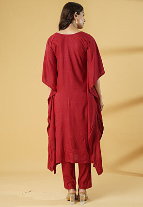 Embroidered Cotton Pakistani Suit in Maroon