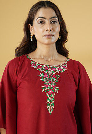 Embroidered Cotton Pakistani Suit in Maroon