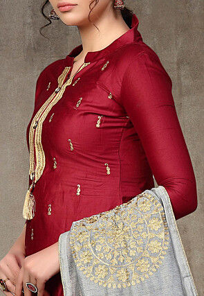 Embroidered Cotton Pakistani Suit in Maroon
