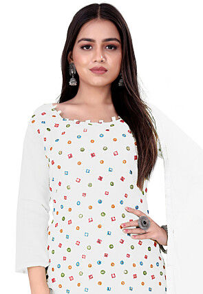 Embroidered Cotton Pakistani Suit in Off White