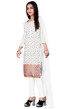 Embroidered Cotton Pakistani Suit in Off White