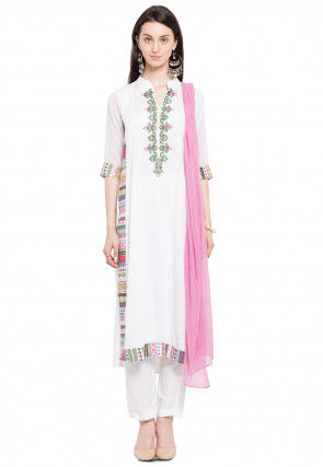 Embroidered Cotton Pakistani Suit in Off White