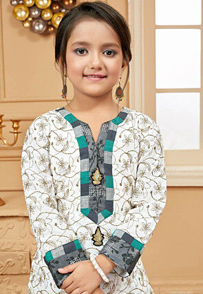 Embroidered Cotton Pakistani Suit in Off White