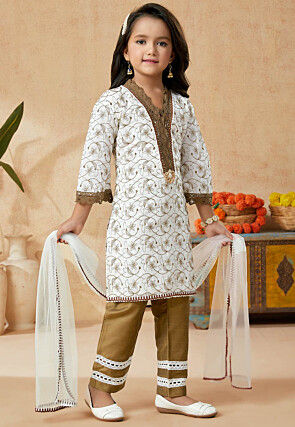 Embroidered Cotton Pakistani Suit in Off White