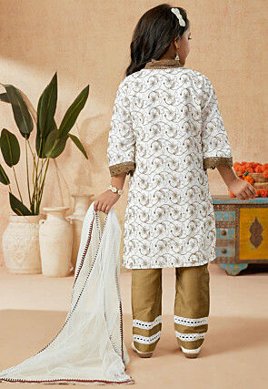 Embroidered Cotton Pakistani Suit in Off White