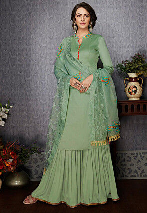 Embroidered Cotton Pakistani Suit in Pastel Green