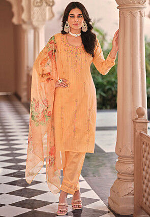 Buy Peach color faux georgette embroidered salwar kameez at fealdeal.com