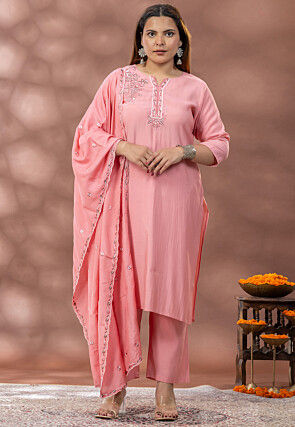 Embroidered Cotton Pakistani Suit in Peach