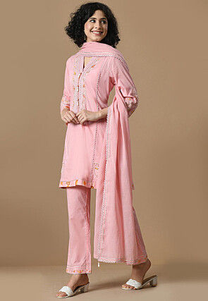 Embroidered Cotton Pakistani Suit in Pink