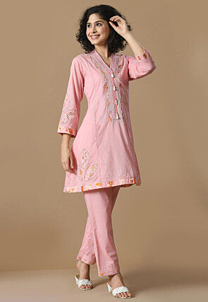 Embroidered Cotton Pakistani Suit in Pink