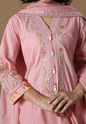 Embroidered Cotton Pakistani Suit in Pink
