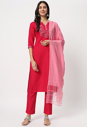 Embroidered Cotton Pakistani Suit in Pink