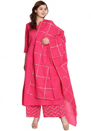 Embroidered Cotton Pakistani Suit in Pink