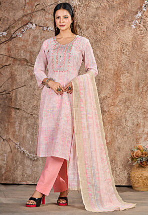 Embroidered Cotton Pakistani Suit in Pink