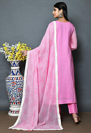 Embroidered Cotton Pakistani Suit in Pink