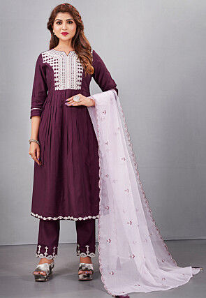 Embroidered Cotton Pakistani Suit in Purple
