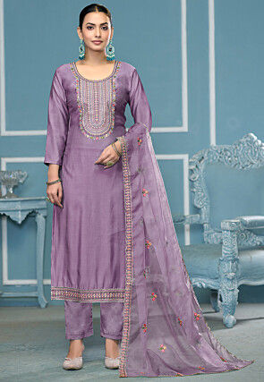 Embroidered Cotton Pakistani Suit in Purple