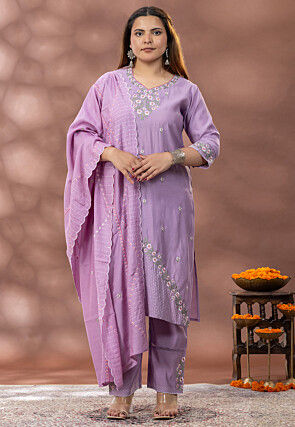 Embroidered Cotton Pakistani Suit in Purple