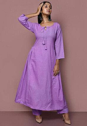 Embellished Cotton Pakistani Suit in Purple