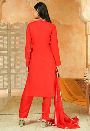 Embroidered Cotton Pakistani Suit in Red