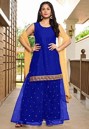 Embroidered Cotton Pakistani Suit in Royal Blue