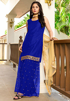 Embroidered Cotton Pakistani Suit in Royal Blue
