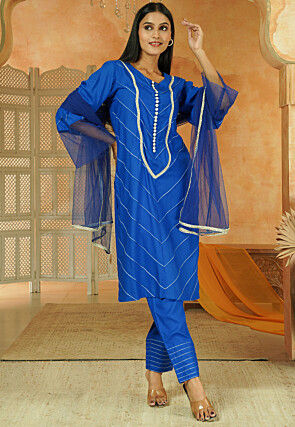 Embroidered Cotton Pakistani Suit in Royal Blue