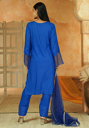 Embroidered Cotton Pakistani Suit in Royal Blue