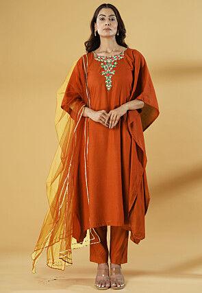 Embroidered Cotton Pakistani Suit in Rust