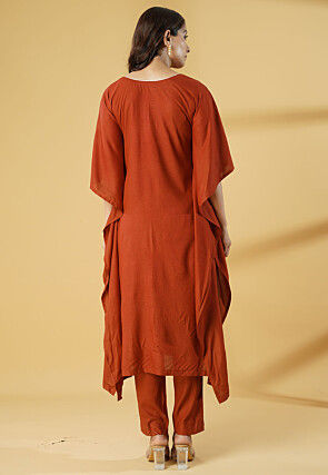 Embroidered Cotton Pakistani Suit in Rust