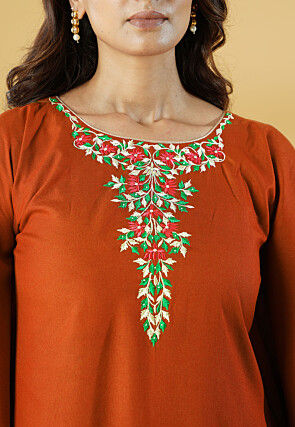 Embroidered Cotton Pakistani Suit in Rust