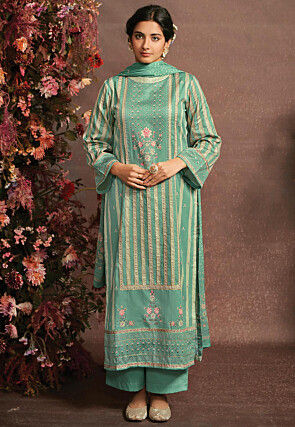 Embroidered Cotton Pakistani Suit in Sea Green