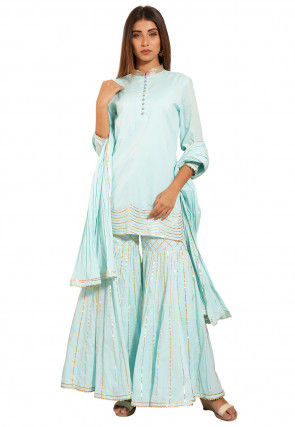 Embroidered Cotton Pakistani Suit in Sky Blue