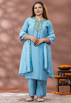 Embroidered Cotton Pakistani Suit in Sky Blue