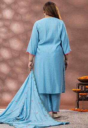 Embroidered Cotton Pakistani Suit in Sky Blue