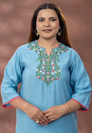 Embroidered Cotton Pakistani Suit in Sky Blue