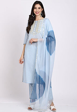 Embroidered Cotton Pakistani Suit in Sky Blue