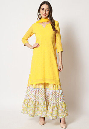 Embroidered Cotton Pakistani Suit in Yellow