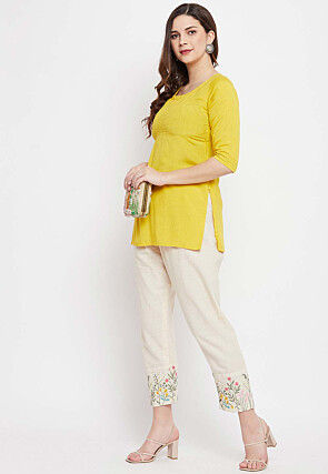 Embroidered Cotton Pant in Light Beige