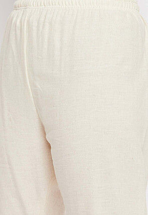 Embroidered Cotton Pant in Light Beige