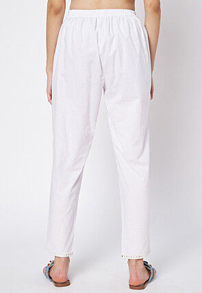 Embroidered Cotton Pant in White