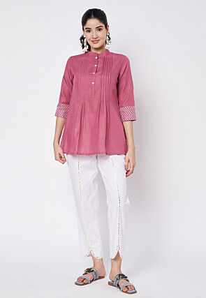 Embroidered Cotton Pant in White