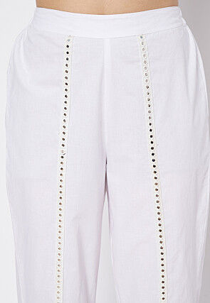 Embroidered Cotton Pant in White