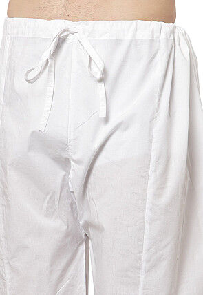 Embroidered Cotton Pathani Suit in White