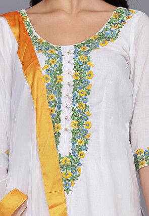 Embroidered Cotton Punjabi Suit in White