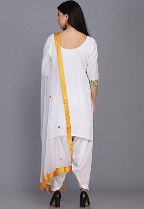 Embroidered Cotton Punjabi Suit in White