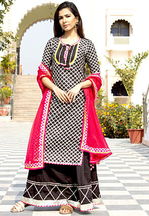 Embroidered Cotton Rayon Pakistani Suit in Black