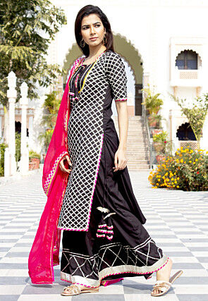 Embroidered Cotton Rayon Pakistani Suit in Black