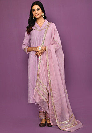 Embroidered Cotton Rayon Pakistani Suit in Light Purple